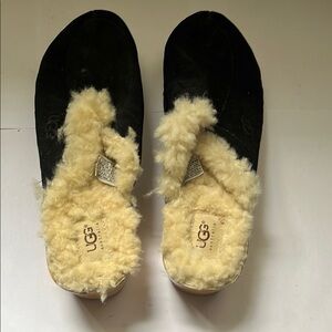 UGG Black and Cream Shearling Slides